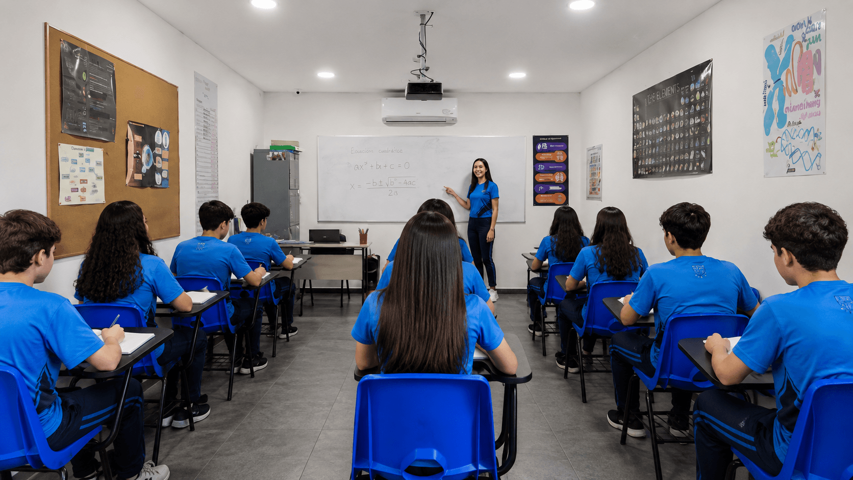 Docente explica un ejercicio frente a estudiantes del Instituto Educativo Georgetown